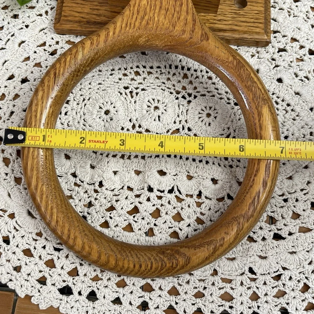 Vintage Honey Oak Wood Towel  Ring Holder Wall Mount Bathroom Hardware 1980s